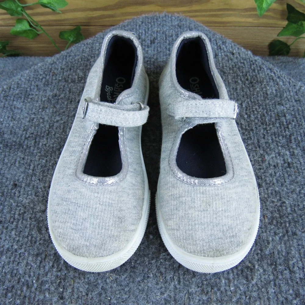 OshKosh B'gosh Girls Mary‎ Jane  Sz T 11 Medium Silver Fabric Hook & Loop